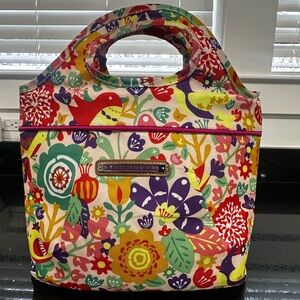 Lily Bloom Floral Insulated Lunch Tote Bag - Vibrant Bird & Flower Print